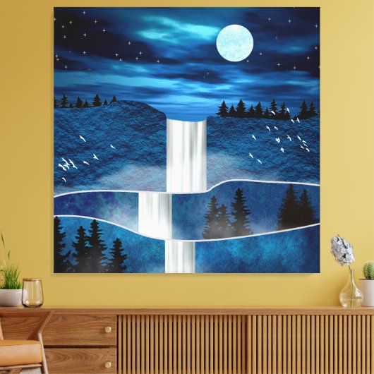 Blauwe waterval canvas afdruk (Insitu (Woonkamer))