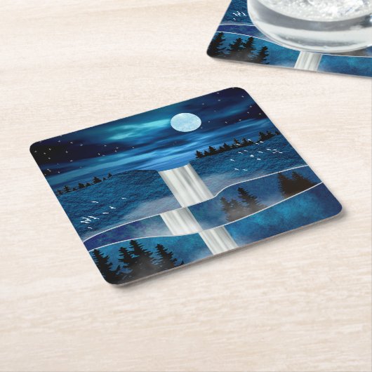 Blauwe waterval kartonnen onderzetters (Schuin)