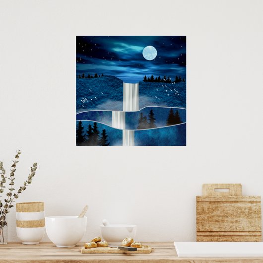 Blauwe waterval poster (Keuken)