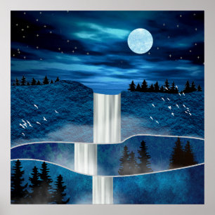 Blauwe waterval poster