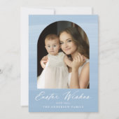 Blauwe Waterverf 2 Fotopaasoorts Feestdagenkaart (Voorkant)