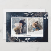 Blauwe Waterverf 2 foto's van de winterbladmarine Feestdagenkaart (Voorkant)