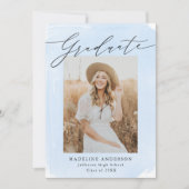 Blauwe Waterverf 4 Foto Afstuderen Aankondiging (Voorkant)