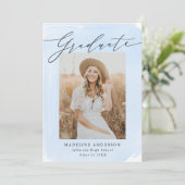 Blauwe Waterverf 4 Foto Afstuderen Aankondiging (Staand voorkant)