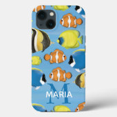 Blauwe Waterverf Aangepaste Monogram Tropische Vis Case-Mate iPhone Case (Achterkant)