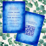 Blauwe Waterverf Aangepaste QR Code Bar Bat Mitzva Kaart<br><div class="desc">Perfecte kaart om een bat mitswa, bar mitswa of andere Joodse viering aan te kondigen! Handgemaakte waterverf kunst voor u aan de voor- en achterkant! VOLLEDIG ! Klik hierboven op "Personaliseer" om de tekst te bewerken en uw link toe te voegen aan de QR-code. Klik op "bewerken met het ontwerpgereedschap"...</div>