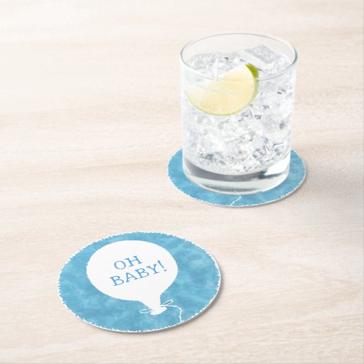 Blauwe Waterverf aangepaste tekst Baby shower Oh B Ronde Kartonnen Onderzetter (Insitu)