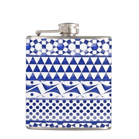 Blauwe Waterverf Abstract Aztec Tribal Print Patro Heupfles (Voorkant)