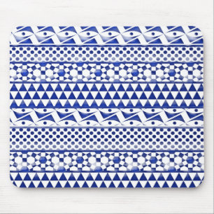Blauwe Waterverf Abstract Aztec Tribal Print Patro Muismat