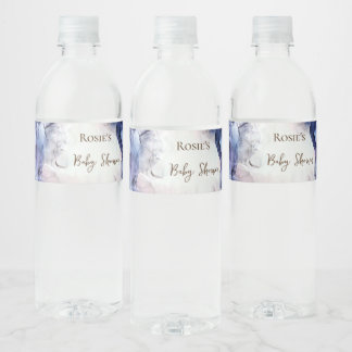 Blauwe waterverf abstract baby shower waterfles etiket