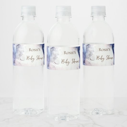 Blauwe waterverf abstract baby shower waterfles etiket (Flessen)