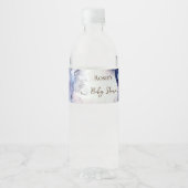 Blauwe waterverf abstract baby shower waterfles etiket (Voorkant)