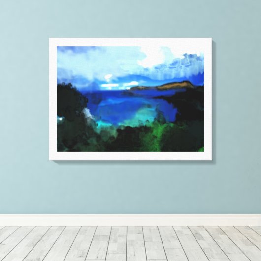 Blauwe Waterverf Abstract landschap Canvas Afdruk (Insitu (Houten vloer))