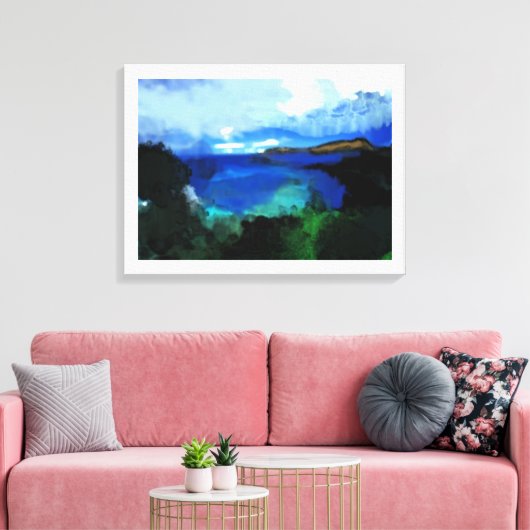 Blauwe Waterverf Abstract landschap Canvas Afdruk (Insitu (Woonkamer))