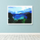 Blauwe Waterverf Abstract landschap Canvas Afdruk (Insitu (Houten vloer))