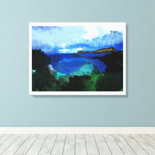 Blauwe Waterverf Abstract landschap Canvas Afdruk (Insitu (Houten vloer))