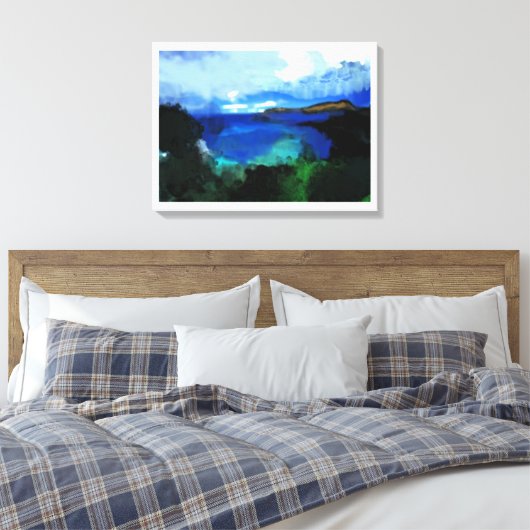 Blauwe Waterverf Abstract landschap Canvas Afdruk (Insitu (Slaapkamer))
