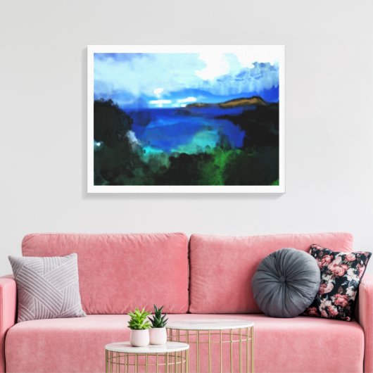 Blauwe Waterverf Abstract landschap Canvas Afdruk (Insitu (Woonkamer))