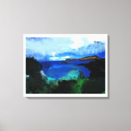 Blauwe Waterverf Abstract landschap Canvas Afdruk