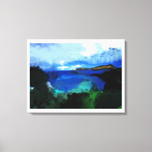 Blauwe Waterverf Abstract landschap Canvas Afdruk