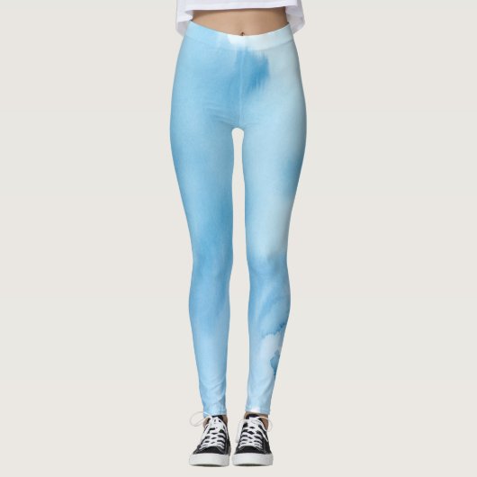 Blauwe Waterverf Abstract Leggings (Voorkant)