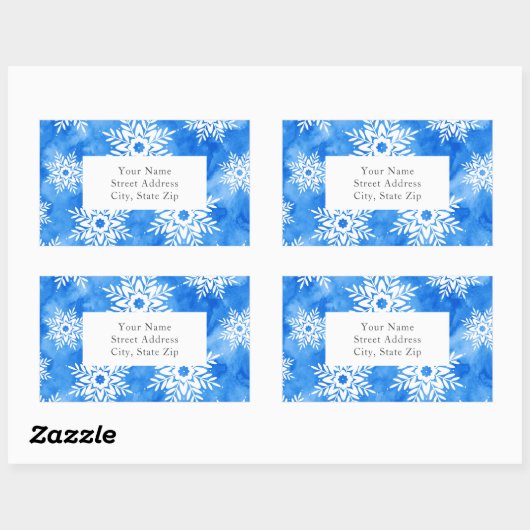 Blauwe Waterverf Abstract Snowflakes Label (Vel)