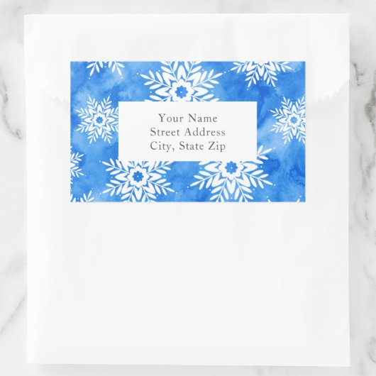 Blauwe Waterverf Abstract Snowflakes Label (Tas)