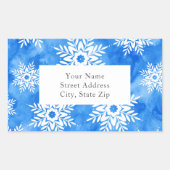 Blauwe Waterverf Abstract Snowflakes Label (Voorkant)