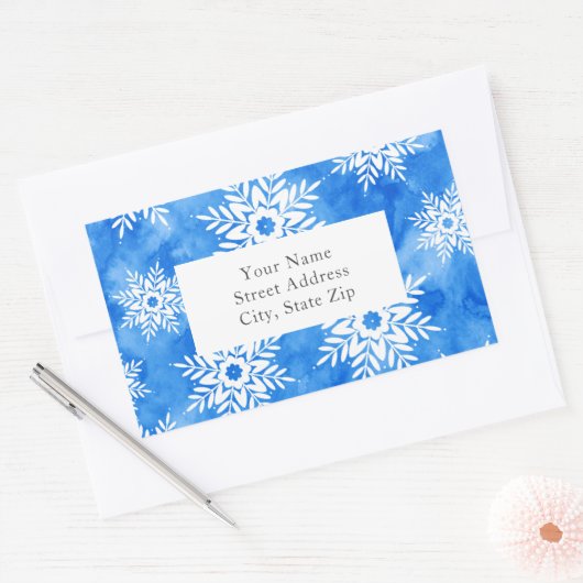 Blauwe Waterverf Abstract Snowflakes Label (Envelop)