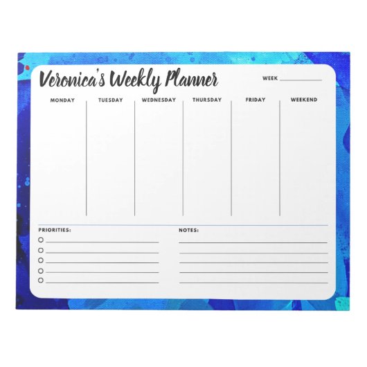 Blauwe Waterverf Abstract wekelijks om lijstblocno Notitieblok (Voorkant)