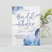 Blauwe Waterverf Abstracte Bridal Shower Uitnodigi Kaart (Staand voorkant)