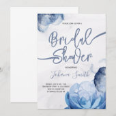 Blauwe Waterverf Abstracte Bridal Shower Uitnodigi Kaart (Voorkant / Achterkant)