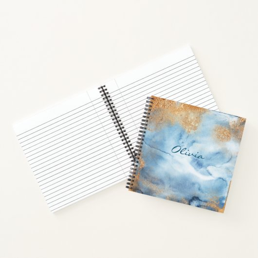 Blauwe Waterverf Abstracte naam Script Notitieboek (Binnen)