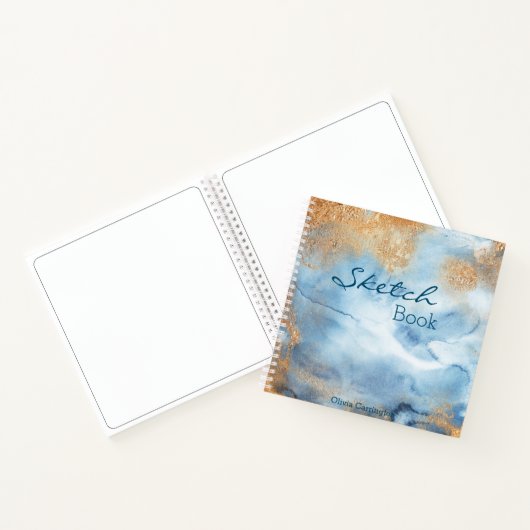 Blauwe Waterverf Abstracte Naam Script Schets Notitieboek (Binnen)