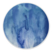 Blauwe Waterverf Abstracte schildering Keramische Knop (Voorkant)