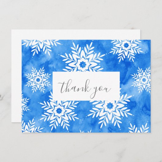 Blauwe Waterverf Abstracte sneeuwvlokken Bedankkaart (Voorkant / Achterkant)