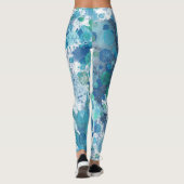 Blauwe Waterverf Abstracte spatten Leggings (Achterkant)