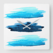Blauwe waterverf abstracte streep Vierkante Klok (Voorkant)