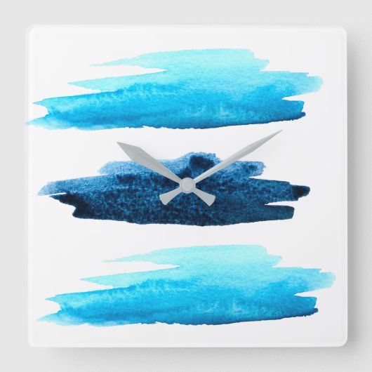 Blauwe waterverf abstracte streep Vierkante Klok (Voorkant)