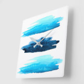 Blauwe waterverf abstracte streep Vierkante Klok (Hoek)