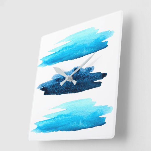 Blauwe waterverf abstracte streep Vierkante Klok (Hoek)