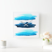 Blauwe waterverf abstracte streep Vierkante Klok (Huis)