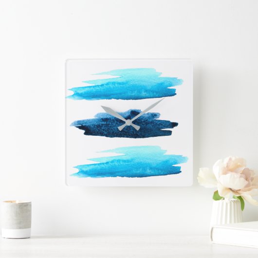  Blauwe waterverf abstracte streep Vierkante Klok (Huis)