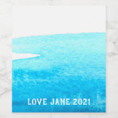 Blauwe waterverf abstracte streep wijn etiket (Enkel label)