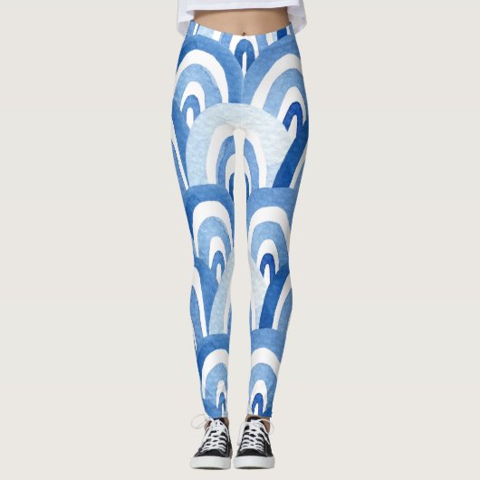 Blauwe Waterverf: Abstracte Zeeen golven Leggings (Voorkant)