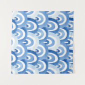 Blauwe Waterverf: Abstracte Zeeen golven Wandkleed (Voorkant (horizontaal))