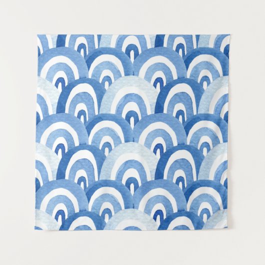 Blauwe Waterverf: Abstracte Zeeen golven Wandkleed (Voorkant)