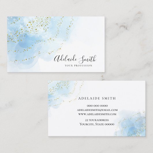 Blauwe waterverf achtergrond visitekaartje (Voorkant / Achterkant)
