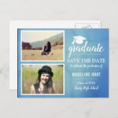 Blauwe Waterverf | AFSTUDEREN | | De datum-foto op Briefkaart (Voorkant / Achterkant)