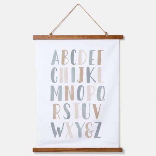 Blauwe Waterverf Alfabet Neutraal Neursery Decor Hangend Wandkleed (Voorkant)